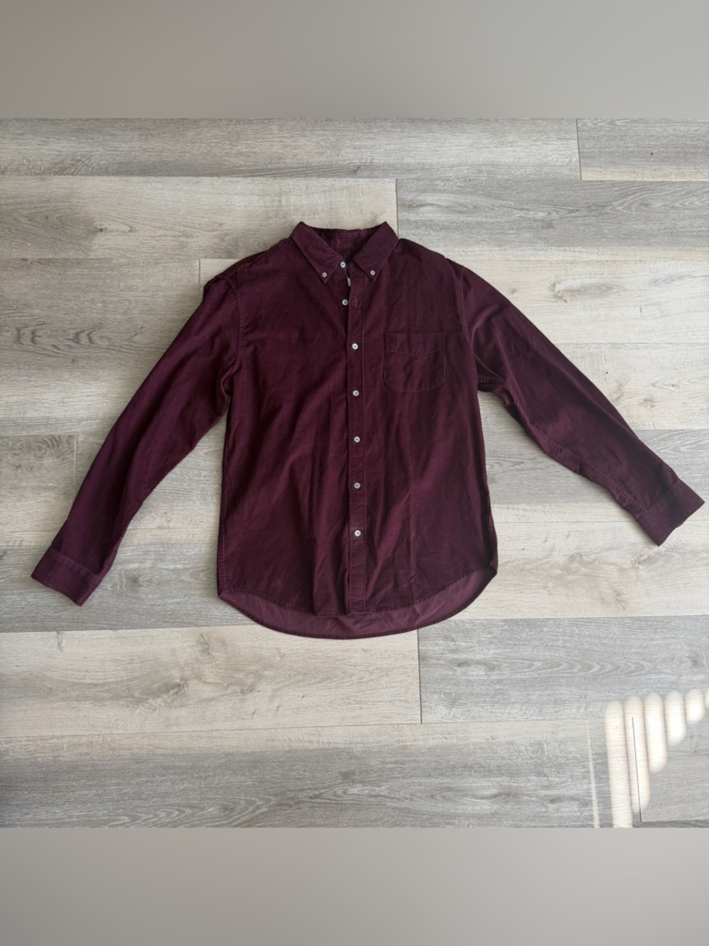 NWT J Crew Men Long-Sleeve Cotton Corduroy Button-Down Shirt Maroon/Burgundy L